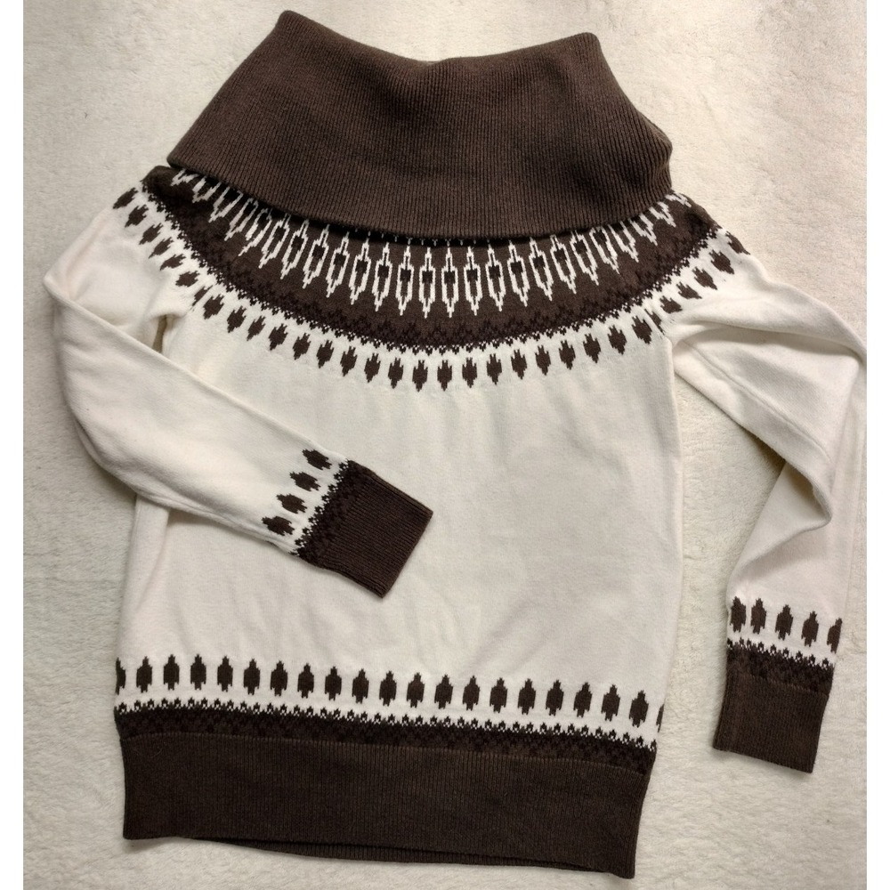 L.L. Bean Small sweater fair isle cowl neck cabin ski lodge camp preppy cozy
